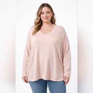 Pact Organic Cotton Soft Knit V-Neck Sweater Pink XXL / XXXL NWT